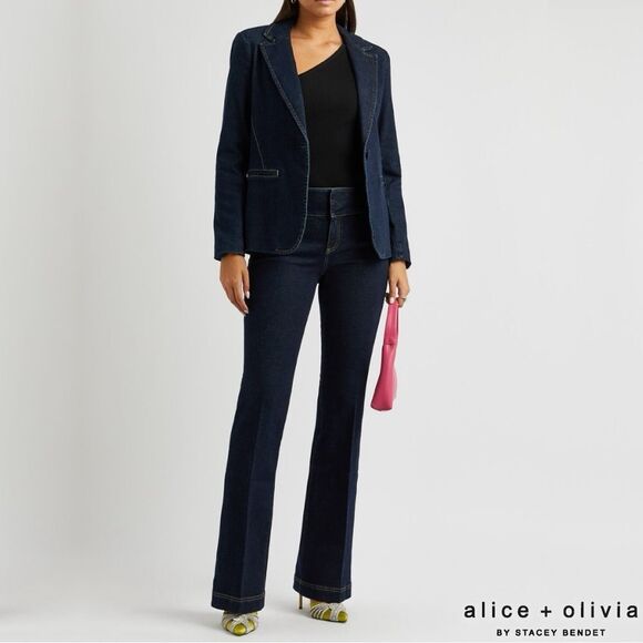 Alice + Olivia **NWT** Macey Dark Rinse Denim Fitted Blazer - Picture 11 of 16